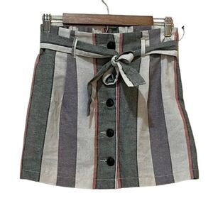 Cisono Linen Micro Mini Skirt Womens Medium Tie Button Front Boho Spring Green